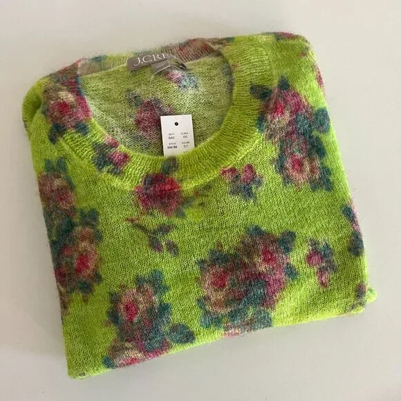 NWT J.Crew Brushed wool blend crewneck sweater / lemon rose garden - Picture 5 of 10